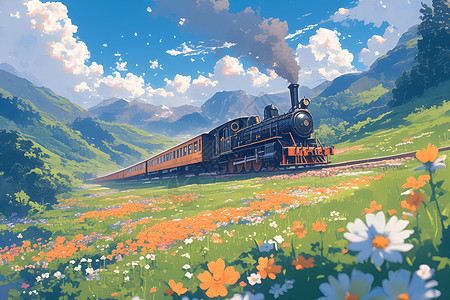 山间穿行的火车背景图片
