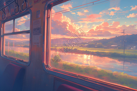 窗外风光列车窗外的美丽风光插画