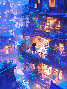 夜幕下的奇幻城市背景图片