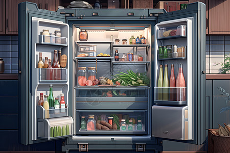智能冰箱双开门冰箱插画
