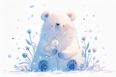 蒲公英中的白熊背景图片
