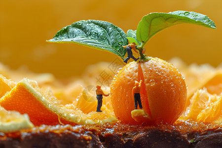 橙子果实微缩水果世界设计图片