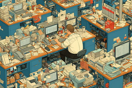 繁忙办公室办公室里繁忙的男人插画