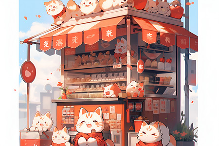 卡通猫咪商店背景图片