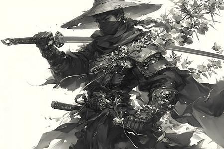 幕后高手武士奋力战斗插画