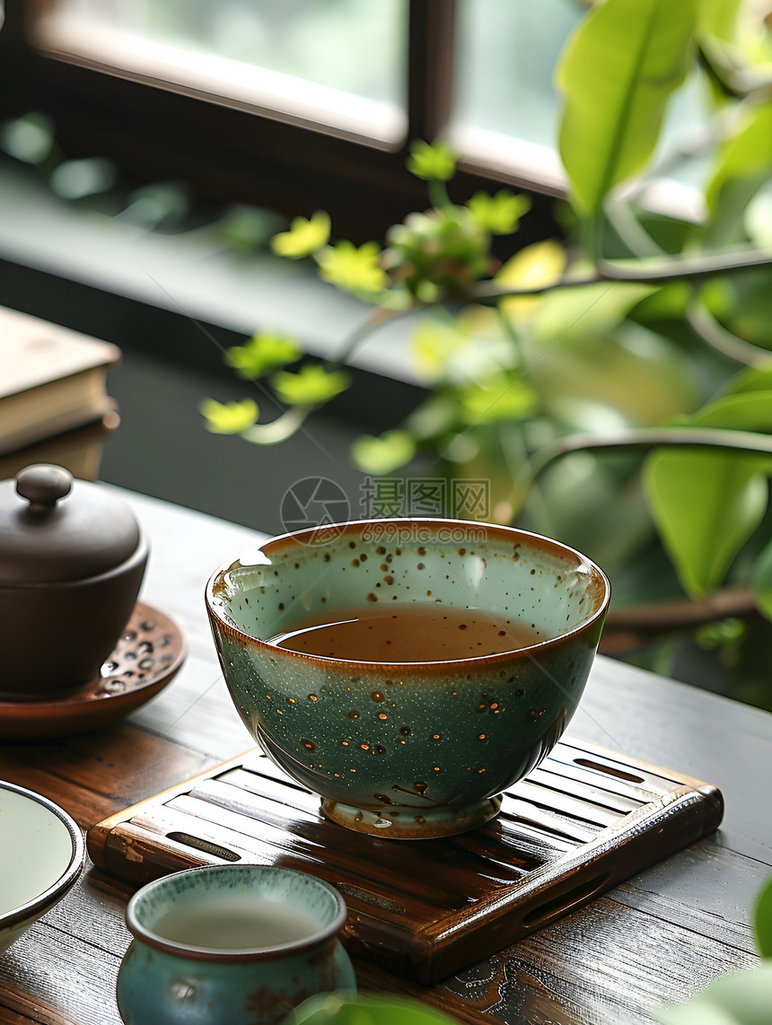 玉瓷茶碗的静物摄影图片