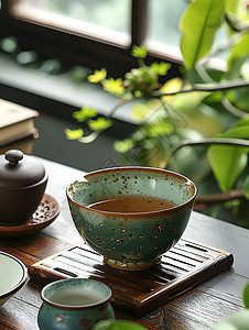 玉瓷茶碗的静物摄影背景