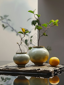粗陶花瓶中式陶茶碗背景