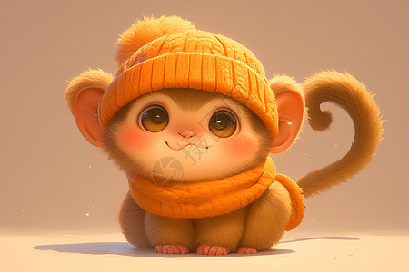 猴子戴着橘色帽子喝围巾背景图片