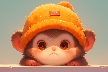 水猴子戴着一个橙色帽子背景图片