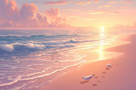 俯拍海岸线清晨的海滩美景插画