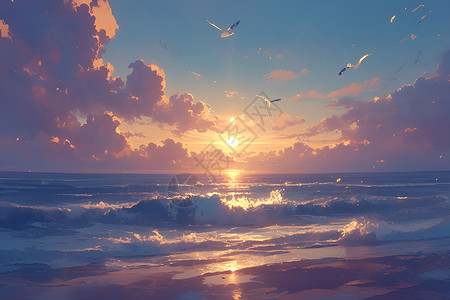 黎明在即海洋沐浴在宁静的黎明中插画
