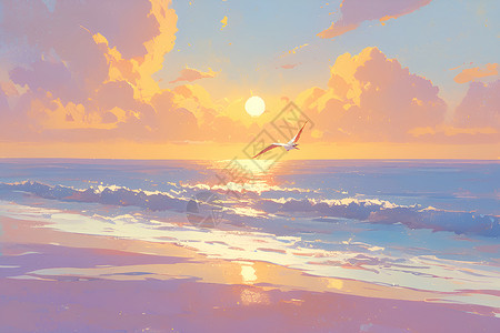 阳光海鸥阳光将海滩映照得温暖宜人插画