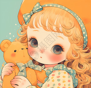 抱著寵物可爱女孩抱着熊插画