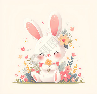 花丛中的可爱兔子背景图片