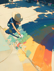 涂鸦太阳素材孩子在地上涂鸦插画
