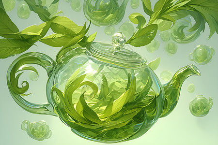 茶叶饮品茶壶里的绿茶插画