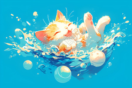 水中的猫咪小猫游泳高清图片
