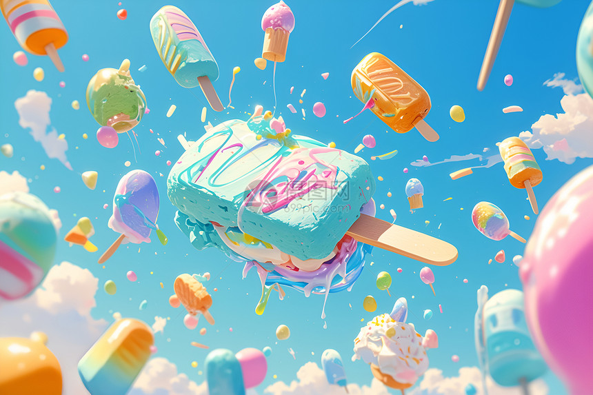 色彩缤纷的悬浮冰淇淋三明治图片