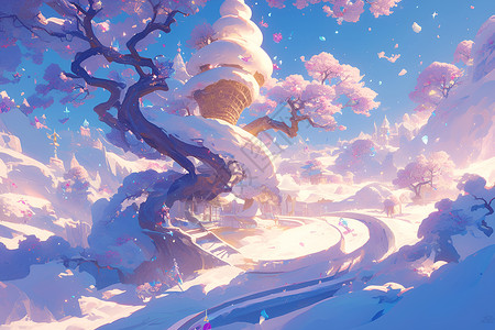 雪原上的花树背景图片