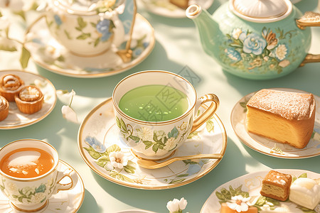 茶杯里小兔兔优雅茶杯里的茶水插画