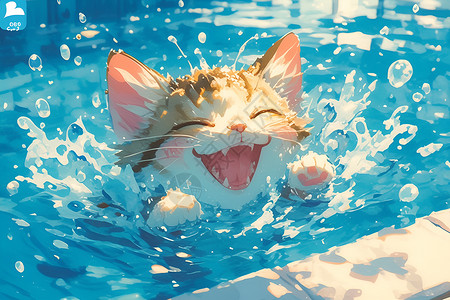 猫咪畅游泳池高清图片