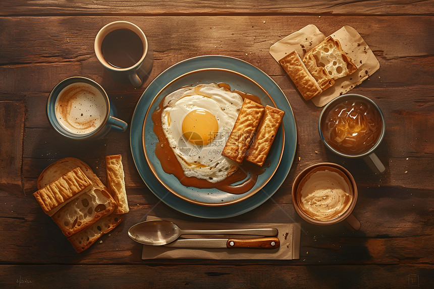 鸡蛋面包咖啡图片