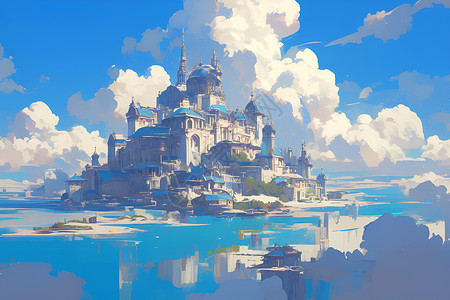 天空中的魔幻城堡背景图片