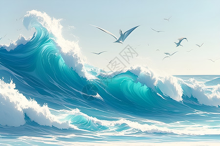 海洋的波浪海鸥涡旋高清图片