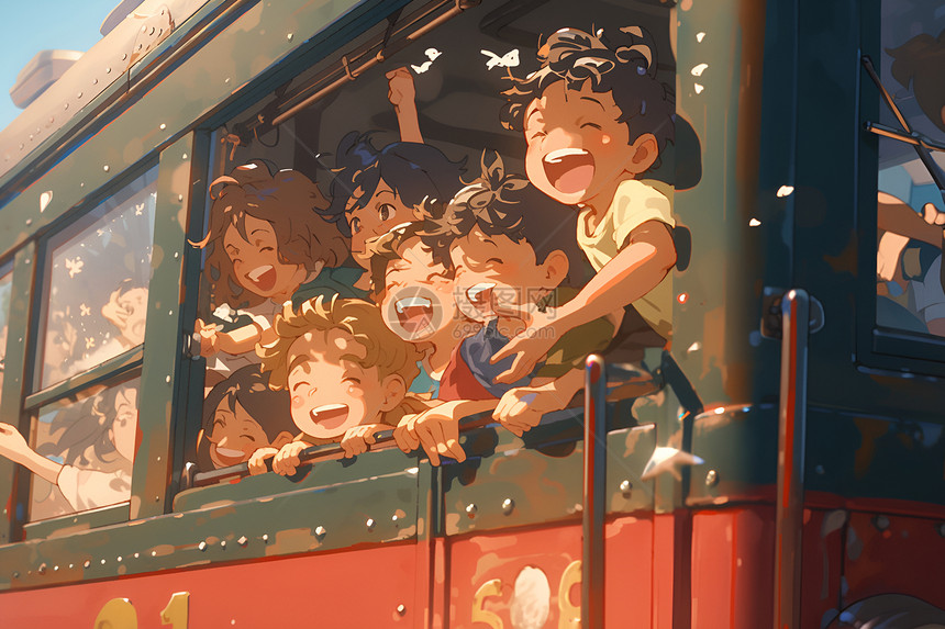 孩子们在火车车厢内图片