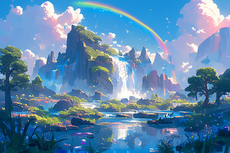 彩虹瀑布背景图片