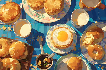 早餐营养鸡蛋面包美味牛奶饼干插画