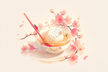鲜花美食被鲜花包围的汤圆插画