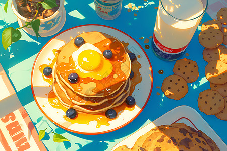 早餐营养鸡蛋面包松软的插画