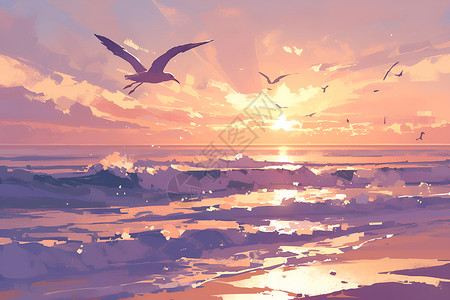海洋海鸥翱翔的海鸥插画
