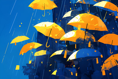 雨丝雨中绽放的色彩世界插画