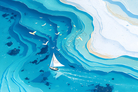 盐湖旅游海面上的帆船插画
