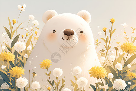 花海中的白熊背景图片
