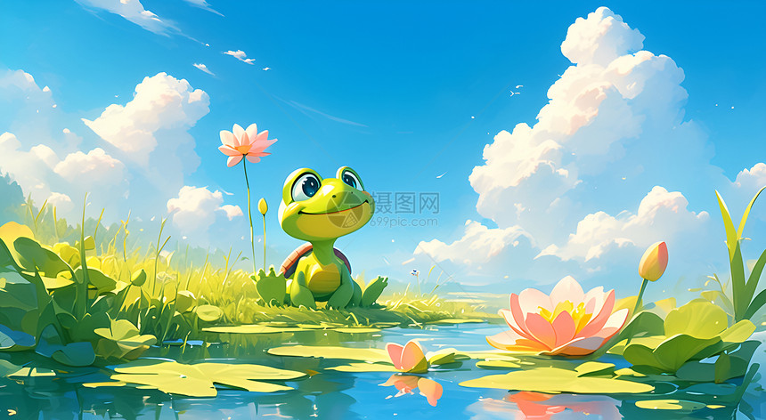 池塘边的小青蛙图片