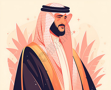 阿拉伯民族沙特老人的扁平插画插画