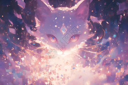紫色炫光精灵猫的奇幻之美插画
