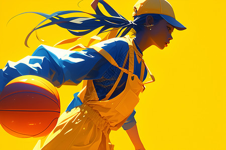 练习篮球运动的女孩背景图片