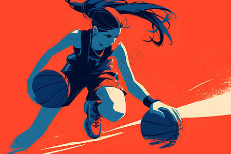 花样篮球练习运球的女孩插画