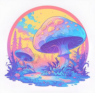 七彩蘑菇仙境背景图片