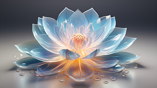花从透明素材水滴点缀下的蓝白之花插画