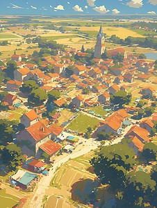 蓝天下的小镇背景图片