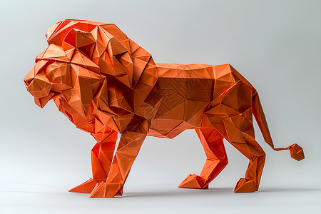 动物折纸灰色背景上的纸制可爱狮子设计图片