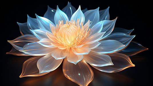 玻璃艺术品透明发光的莲花插画