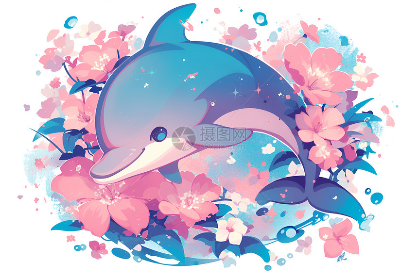 可爱粉蓝色海豚图片
