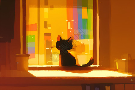 五光十色色彩下的猫咪背景图片